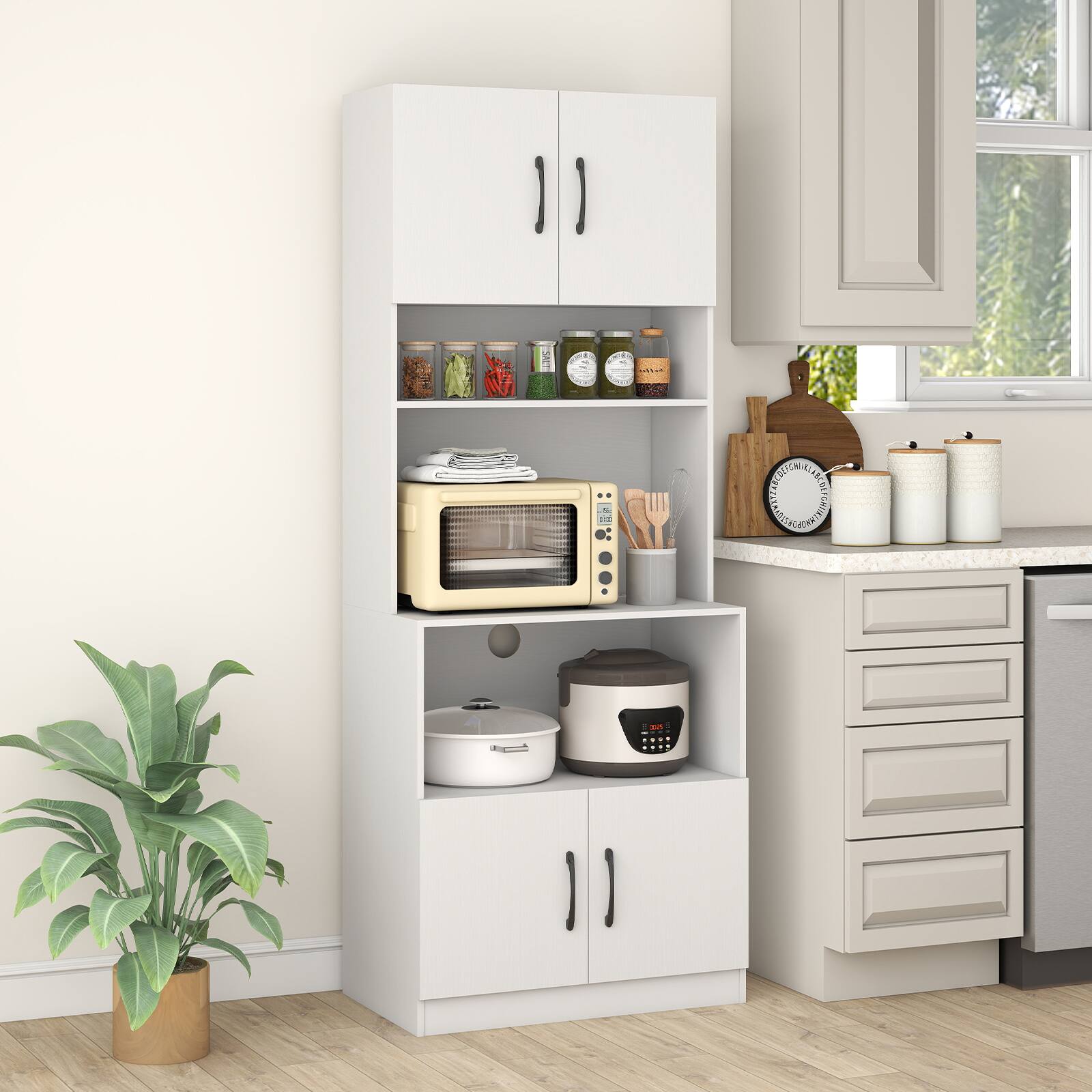 Alt View 3. Costway - Costway Kitchen Pantry Cabinet with Charging Station, Adjustable Shelves and Doors - White.