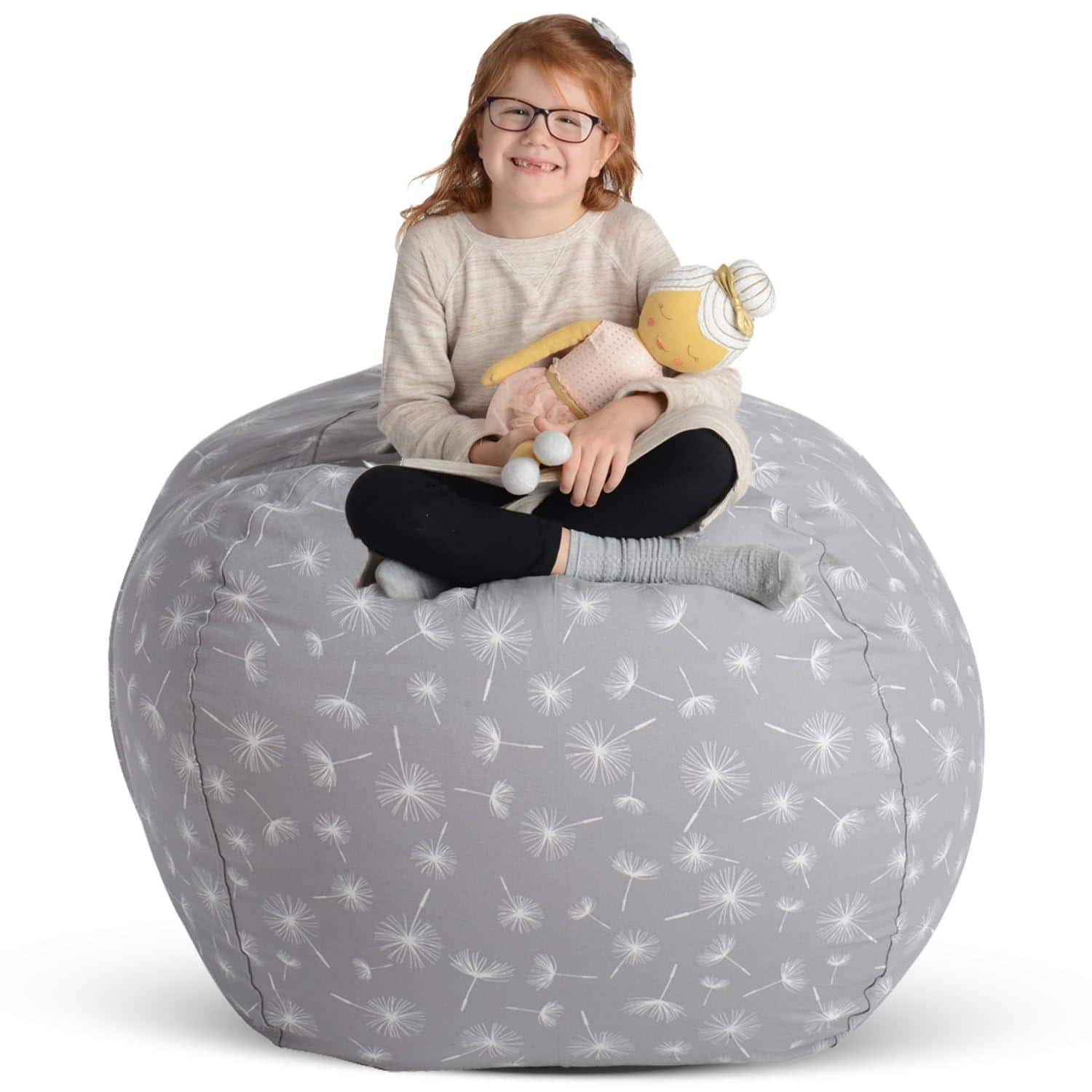 PO3TICJUNKI3 - Stuff n Sit Large 33 Bean Bag Storage Cover For Stuffed Animals Toys Giant Beanbag Chair Ages 3 14 Bedroom - Grey Dandelion