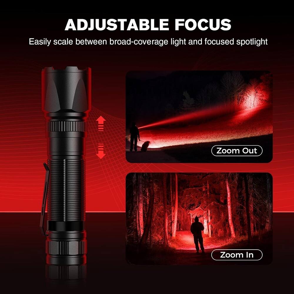 ADJUSTABLE FOCUS  
Easily scale between broad-coverage light and focused spotlight  

Zoom Out  
Zoom In