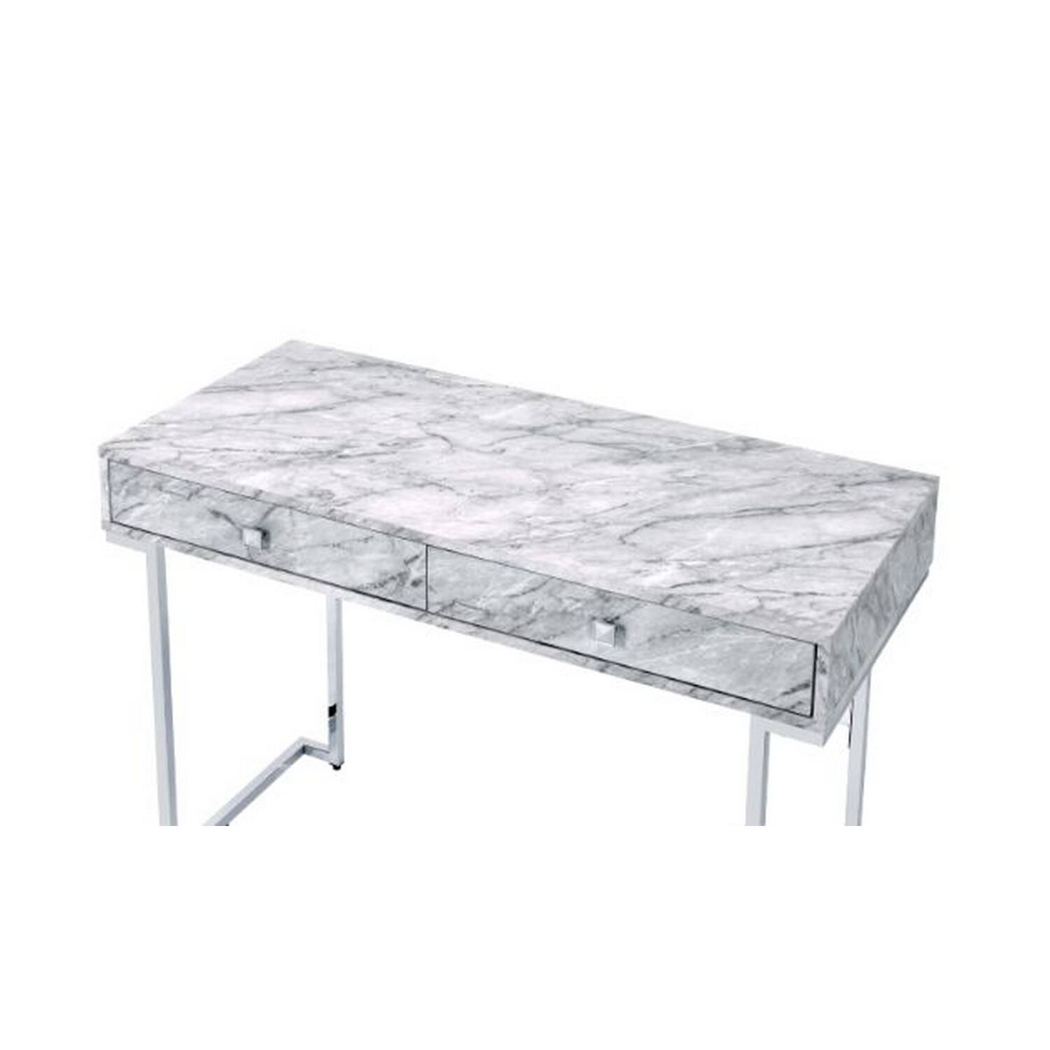 Left. Manhattan Lane - Writing Desk with 2 Drawers and Faux Marble Top, Gray - Gray.