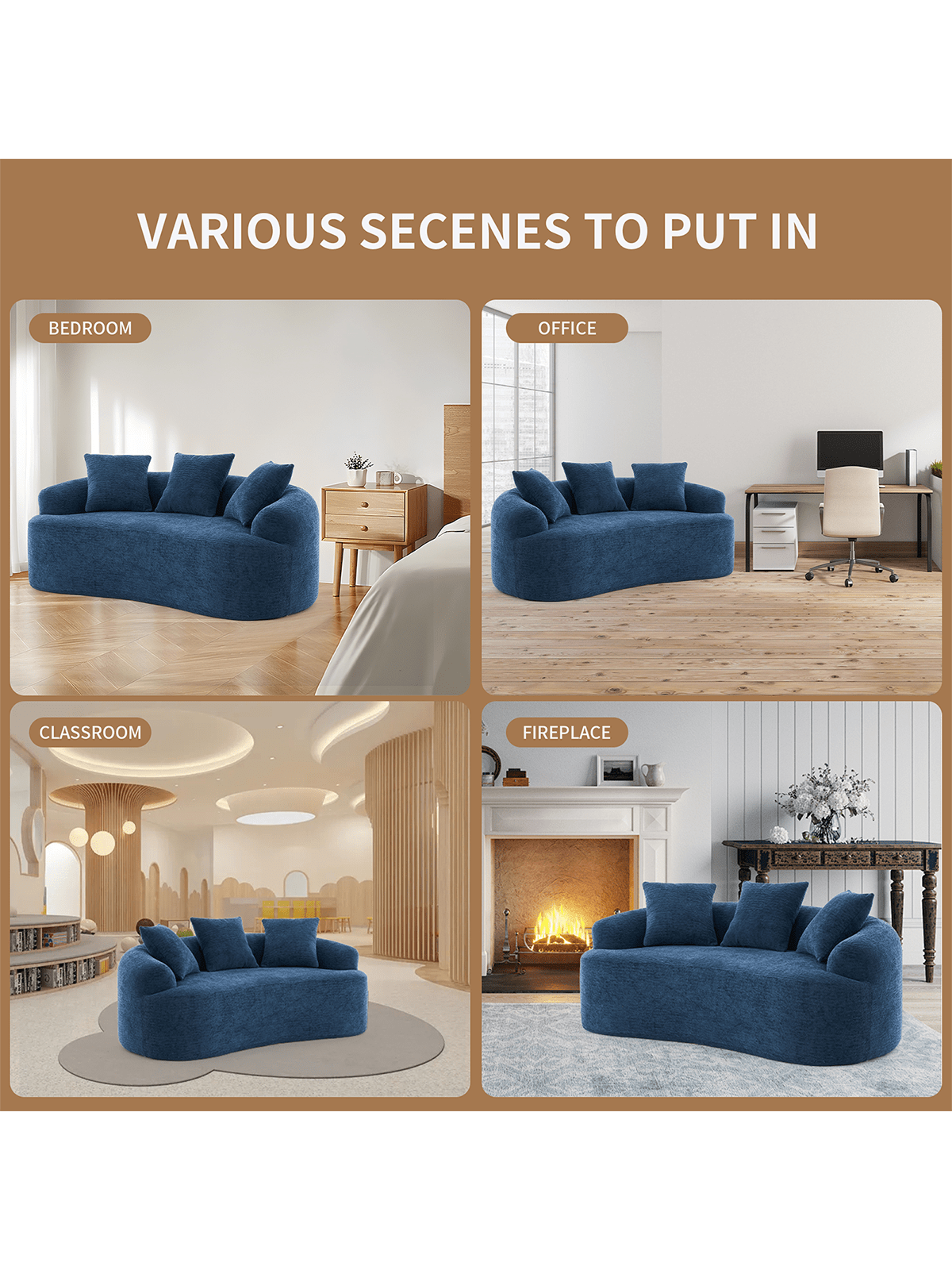 VARIOUS SCENES TO PUT IN

- BEDROOM
- OFFICE
- CLASSROOM
- FIREPLACE