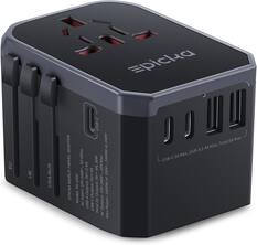 EU UK USA/AUS ADAPTER VEL TRA WORLD EPICKA
Model: TA-103
Input: 100-240V~, 50-60Hz
Output: 100-240V~, 1000W
USB-C: 3A Max, USB-A: 2.4A Max, Total 6A Max
USB-C Output: 5V-3A, 9V-2A, 12V-1.5A
USB-A Output: 5V-2.4A
Total AC Output: 2400W