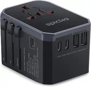 Epicka - Universal Travel Adapter with 3 USB-C and 2 USB-A Ports Charger for USA EU UK AUS (TA-105C) - Black