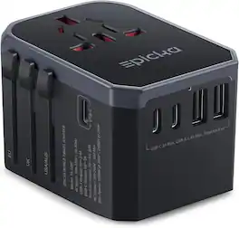 Epicka - Universal Travel Adapter with 3 USB-C and 2 USB-A Ports Charger for USA EU UK AUS (TA-105C) - Black