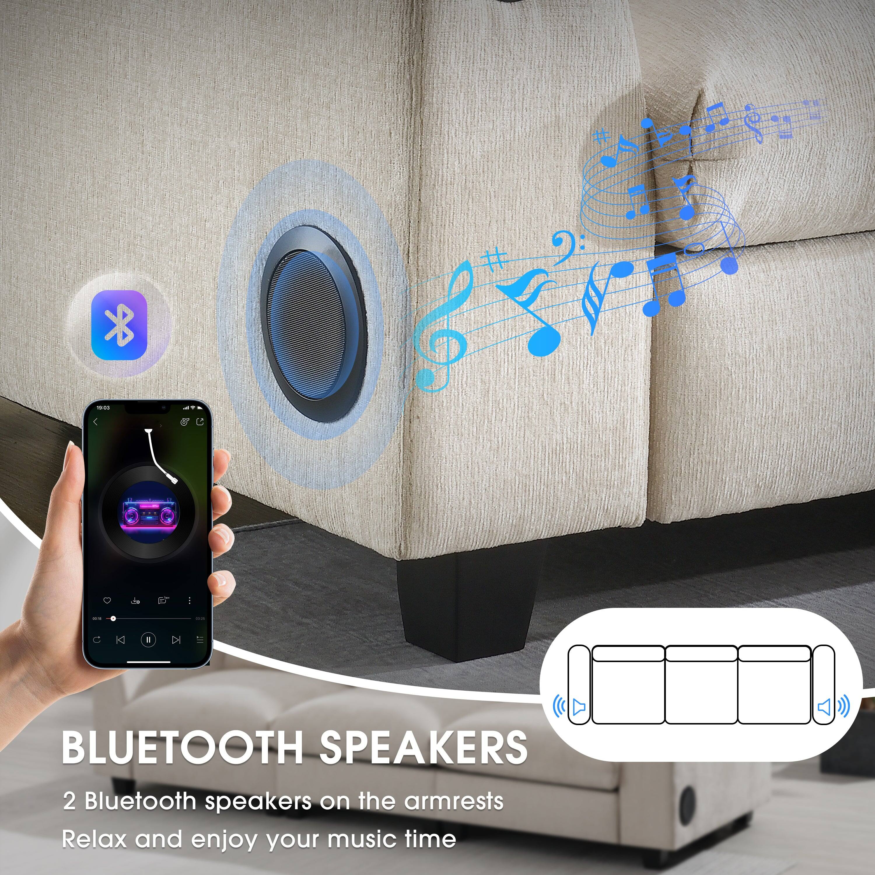 BLUETOOTH SPEAKERS

2 Bluetooth speakers on the armrests

Relax and enjoy your music time