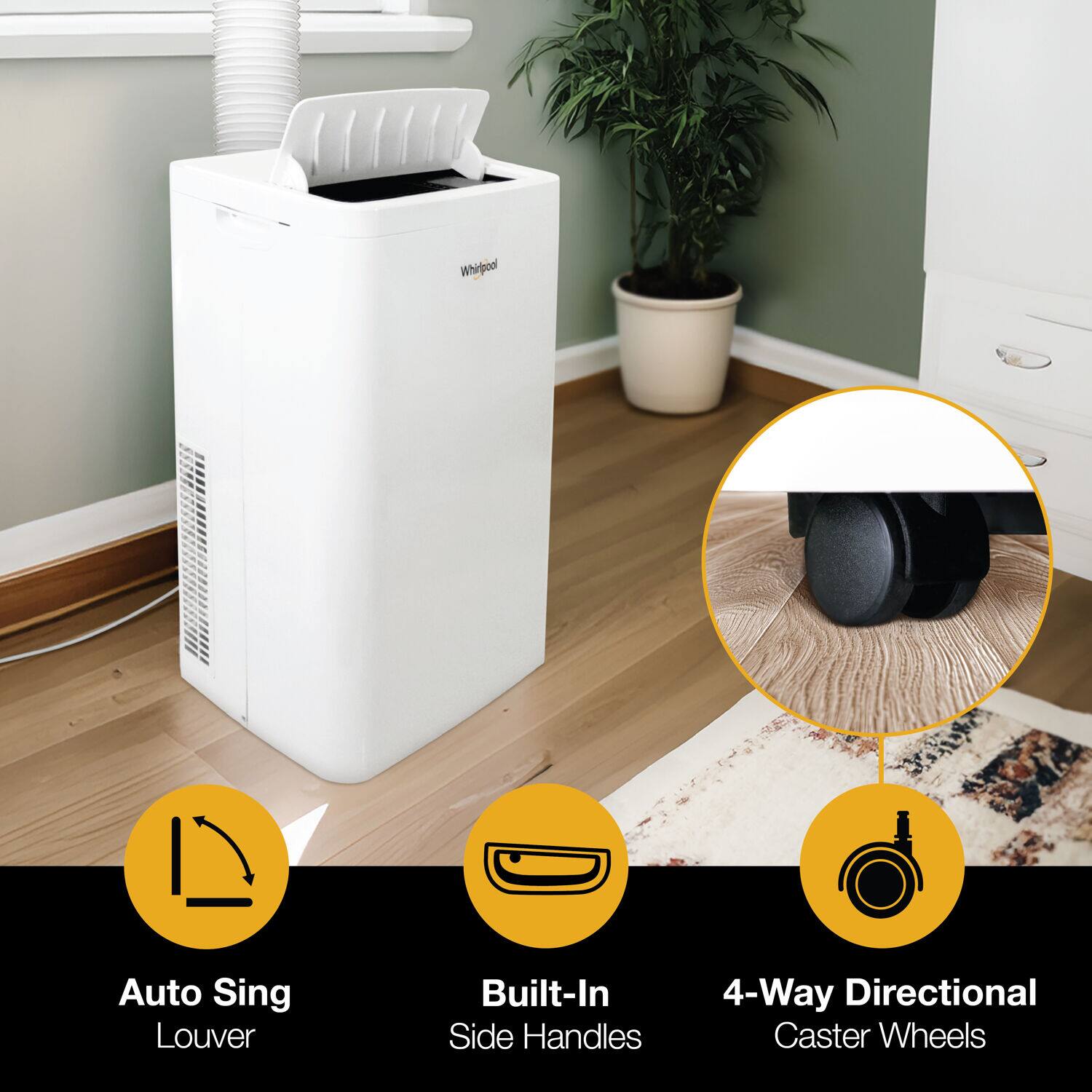 Whirlpool Auto Sing Louver Built-In Side Handles 4-Way Directional Caster Wheels