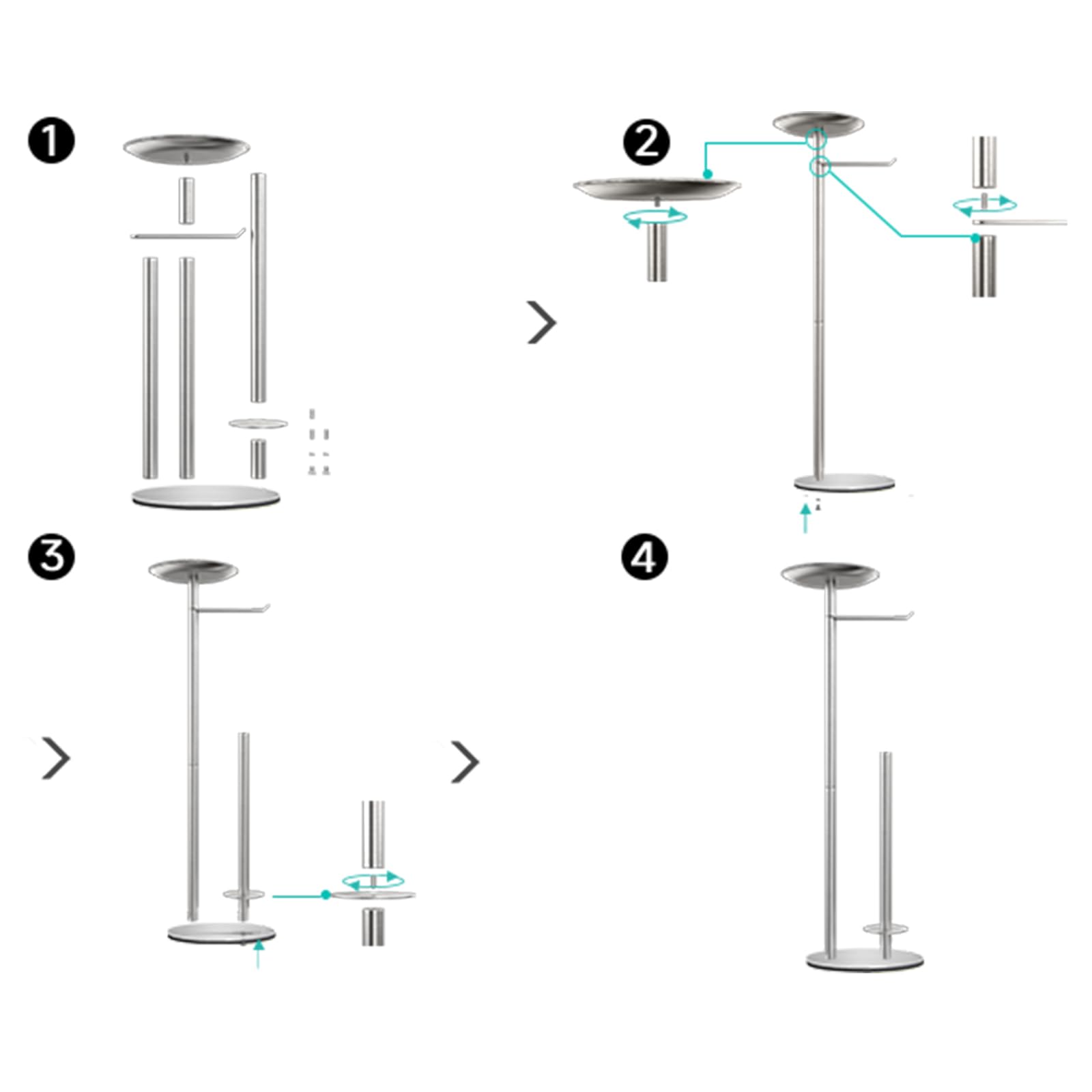 Back. Dazzed Corner - Freestanding Toilet Paper Holder with Phone Shelf and Heavy Metal Base - Brush Nickel.