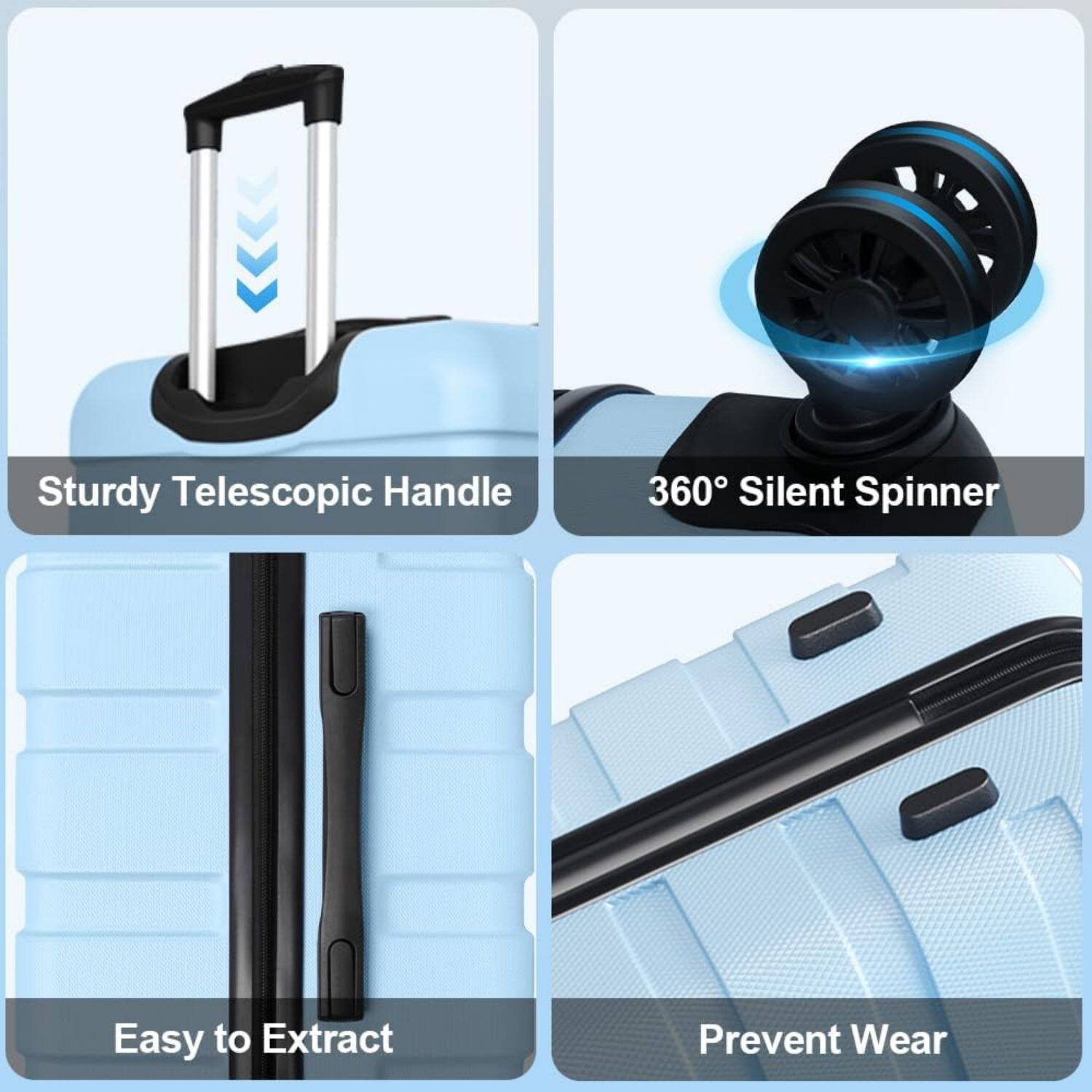 - Sturdy Telescopic Handle
- 360° Silent Spinner
- Easy to Extract
- Prevent Wear