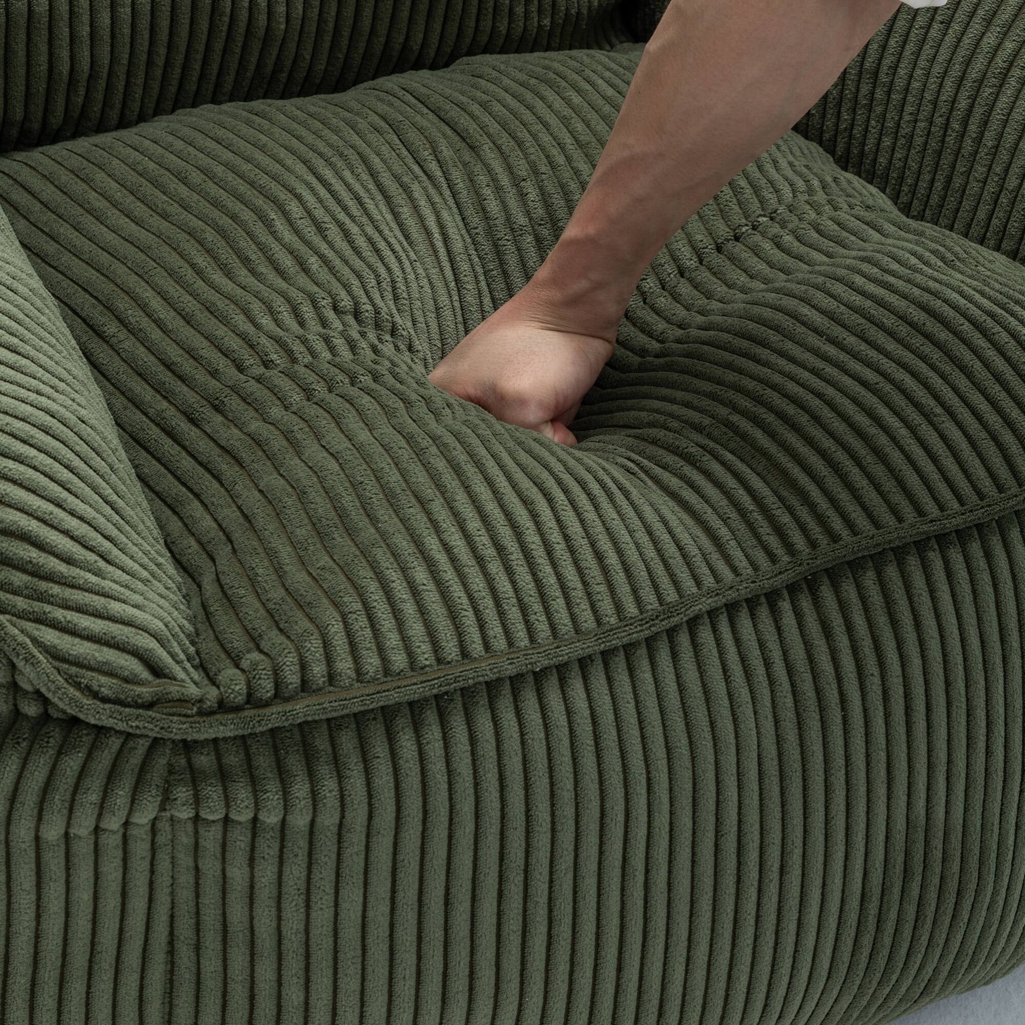 Alt View 7. GOODSILO - Large Corduroy Bean Bag Sofa Chair with Armrests and Included Filler for Living Room and Bedroom - Green.