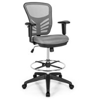 Costway - Mesh Drafting Chair Office Chair with Adjustable Armrests and Foot-Ring - Gray - Front_Zoom