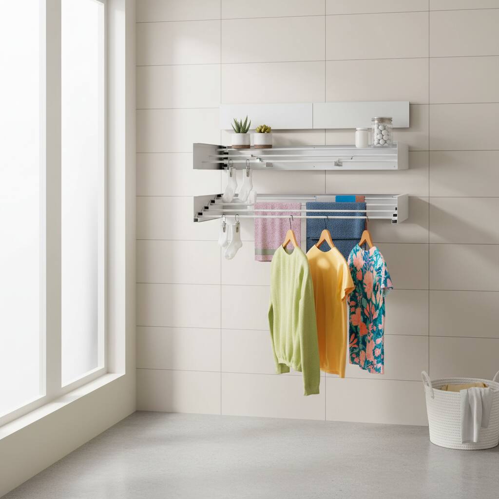 Alt View 1. Dazzed Corner - 24" W Laundry Drying Rack Collapsible, Wall Mounted Drying Rack - White.