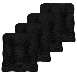 Sweet Home Collection - Crushed Memory Foam Tufted Chair Cushion Non Slip Microdot Rubber Back, 4-Pack - Black