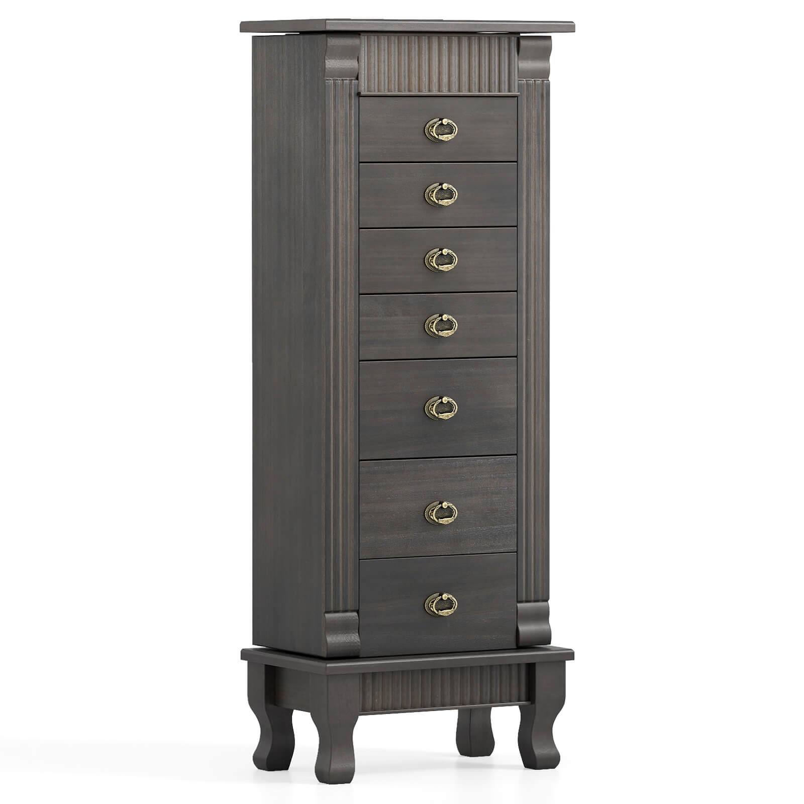 Alt View 9. Costway - Costway Jewelry Cabinet Armoire Box Storage Chest Stand Organizer Wood Christmas Gift - Gray.