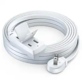 Maximm - 15 ft Flat Plug Extension Cord/Wire, Multi Outlet - Angled Plug Extension Cord with Safety Water Proof Cover - White