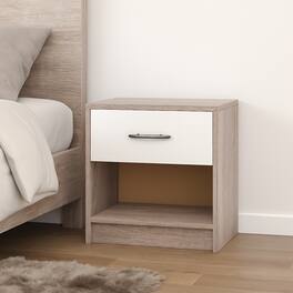 Hivvago - Wooden Bedside Unit with Shelf and Storage Drawer - Light Gray