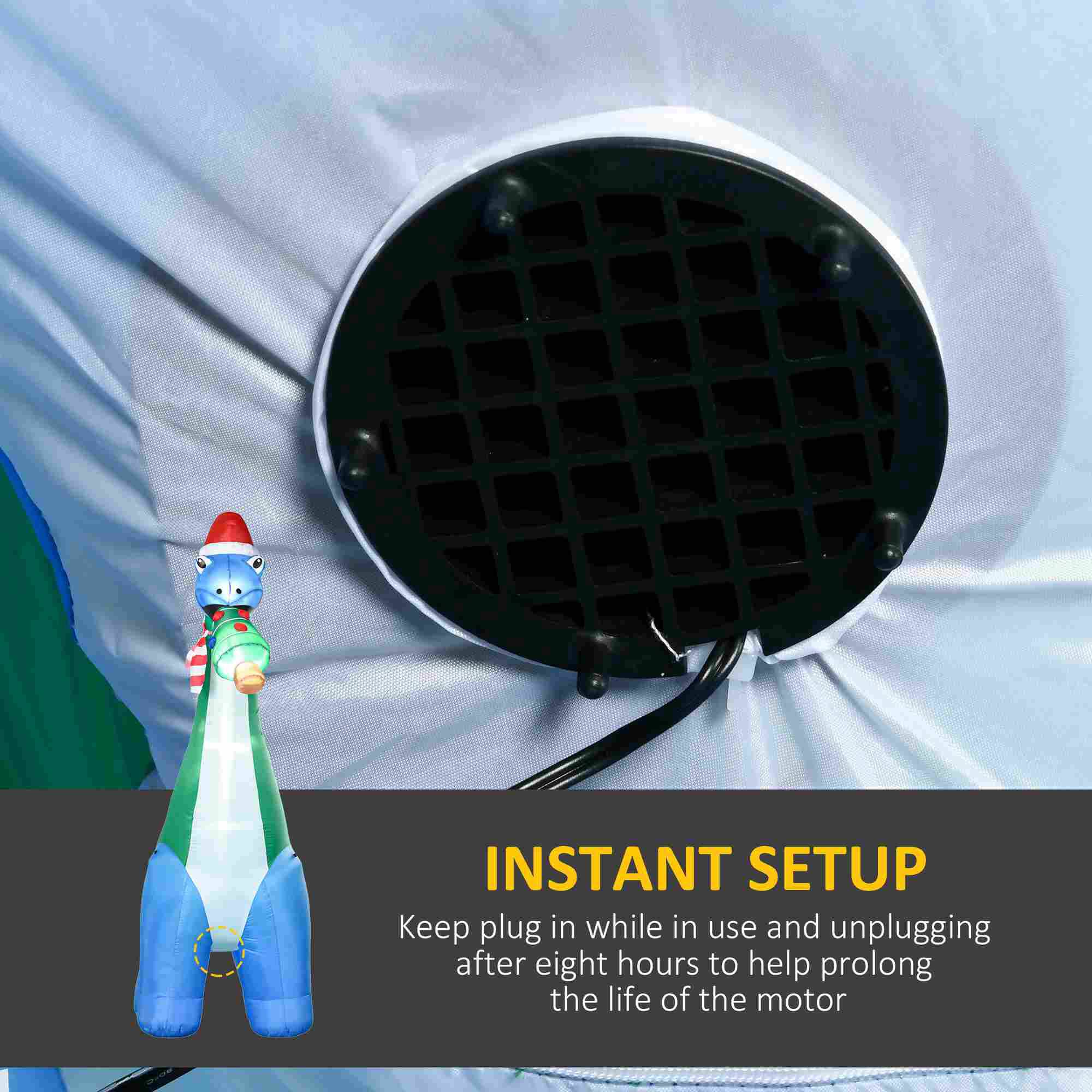 INSTANT SETUP  
Keep plug in while in use and unplugging after eight hours to help prolong the life of the motor