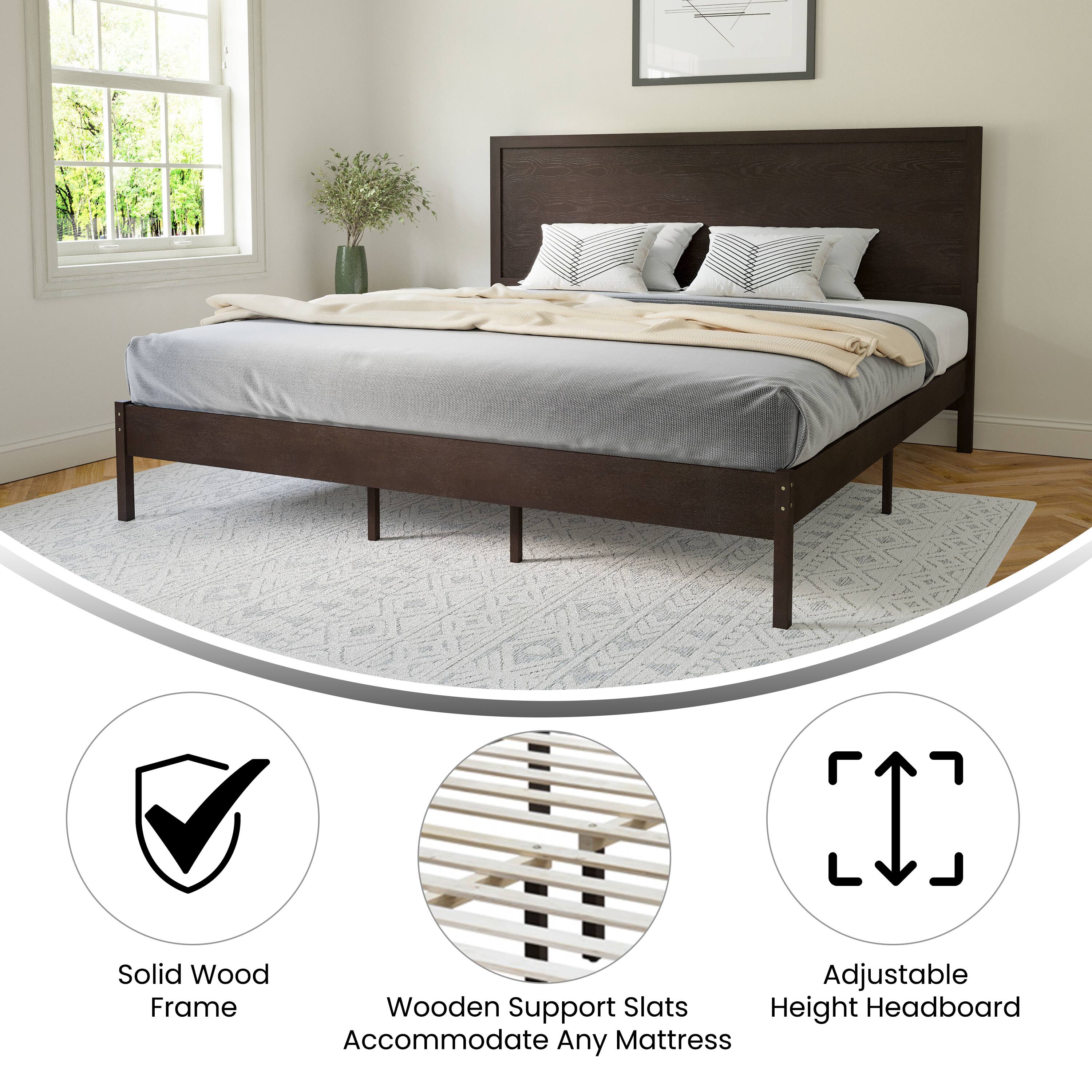 Solid Wood Adjustable Frame Wooden Support Slats Height Headboard Accommodate Any Mattress