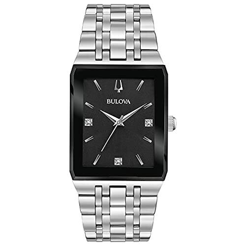 Angle. Bulova - Bulova Quadra Diamond Mens Watch - Stainless Steel.