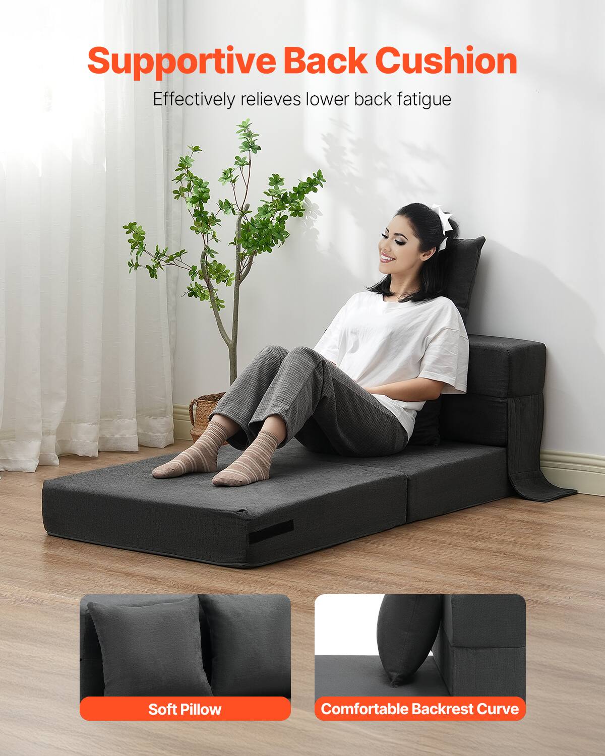 Supportive Back Cushion  
Effectively relieves lower back fatigue  

Soft Pillow  
Comfortable Backrest Curve