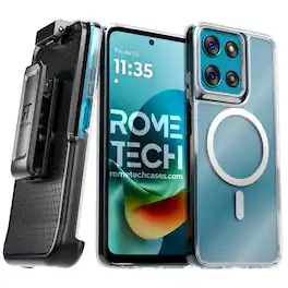 RomeTech - Magnetic Case with Belt Clip & Holster for Moto G Play 2026/2025 - Clear