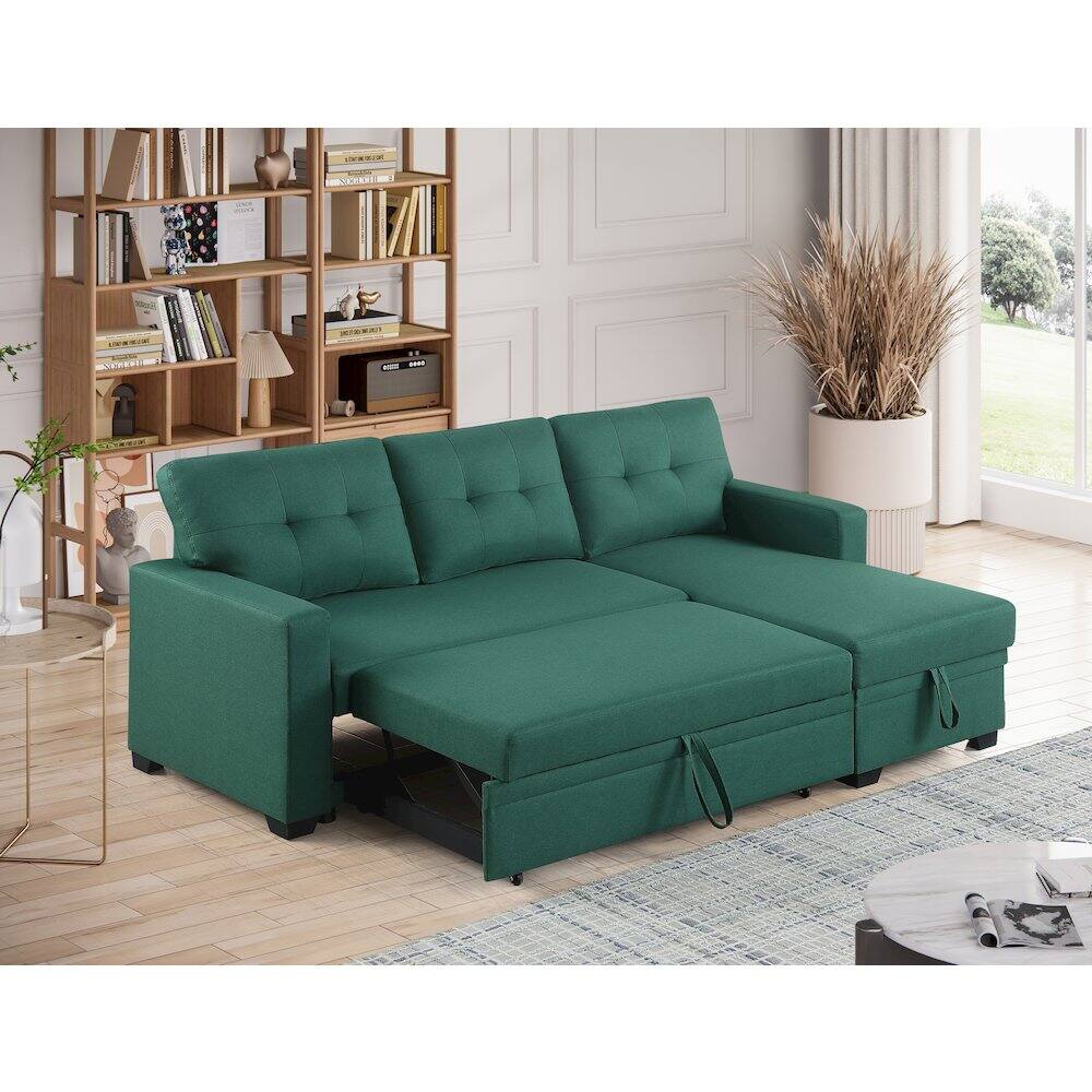 Back. Devion Furniture - Devion Furniture Polyester Fabric Reversible Sleeper Sectional Sofa-Green - Green.
