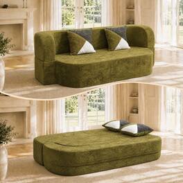Boyel Living - Eggshell Sofa Bed 78.74" Convertible Boneless Couch with Soft Plush Fabric No Assembly Sleeper Sofa - Olive Green
