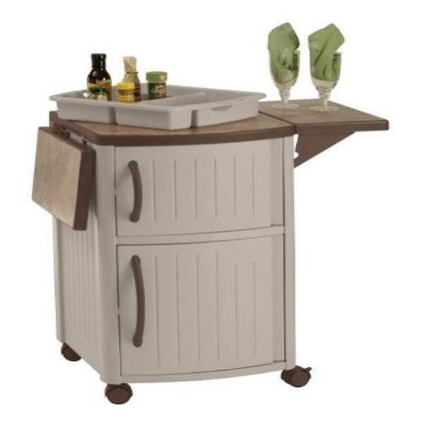 Alt View 4. Suncast - New Suncast Portable Outdoor Patio Prep Serving Station Table & Cabinet (2 Pack) - Taupe (2 Pack).