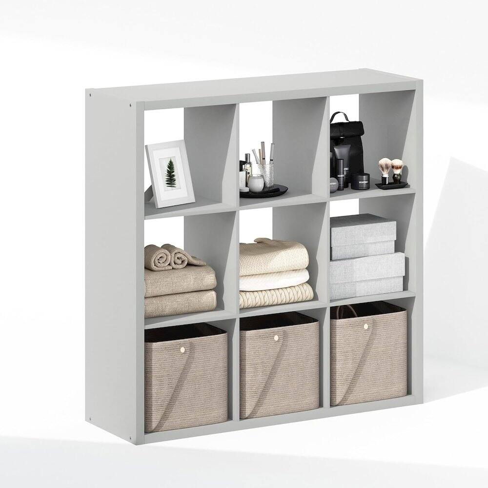 Alt View 2. FurniFact - White Engineered Wood Cube Storage Organizer with 9 Open Storage Cubes - White.