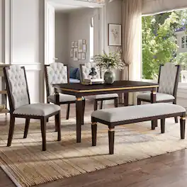 Loheer - 6 Piece Dining Table Set With Bench, 60 Inch Rectangular Table - Espresso