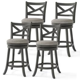 Costway - Swivel Bar Stools Set of 4 Counter Height Chairs with Hollow Back Soft-padded Seat - Gray