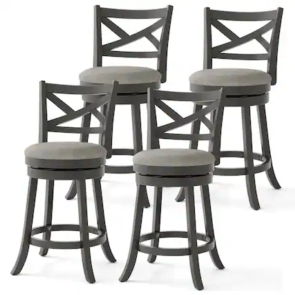Front. Costway - Swivel Bar Stools Set of 4 Counter Height Chairs with Hollow Back Soft-padded Seat - Grey.