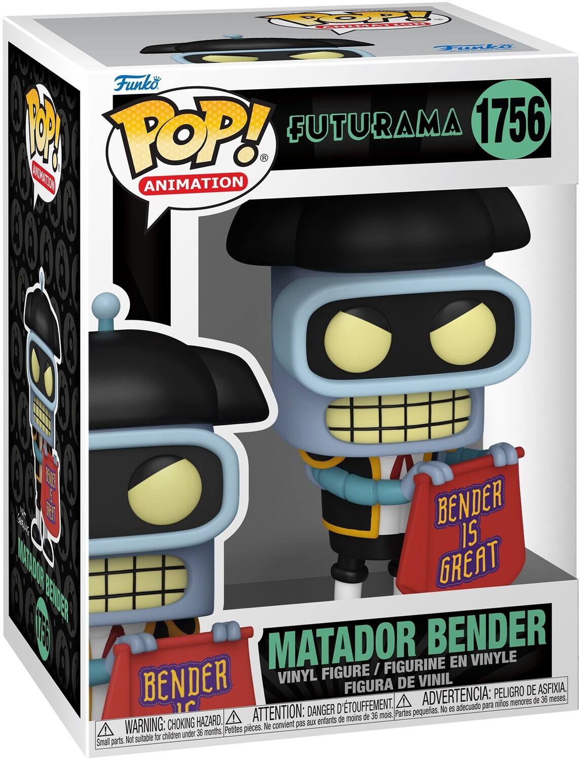 FOOOPY CUUT Try us Funko TOP! FUTURAMA 1756 A ANIMATION BE LSUA E BENDER 15 MATADOR GREAT BEIDER 1E MATADOR BENDER FIGURINE EN VINYLE FIGURE I BENDER VINYL DE VINIL FIGURA PELIGRO DE DEASFIXIA. D'TOUFFEMENT. ADVERTENCIA: mios menores de 36 meses. DANGER No es adecuado para ATTENTION: de 36 mois. Partes pequeras. HAZARD. 1 enfants de moins WARNING: CHOKING convient pas aux Petites pieces. Ne suitable for children under 36 months. Smal parts. Not