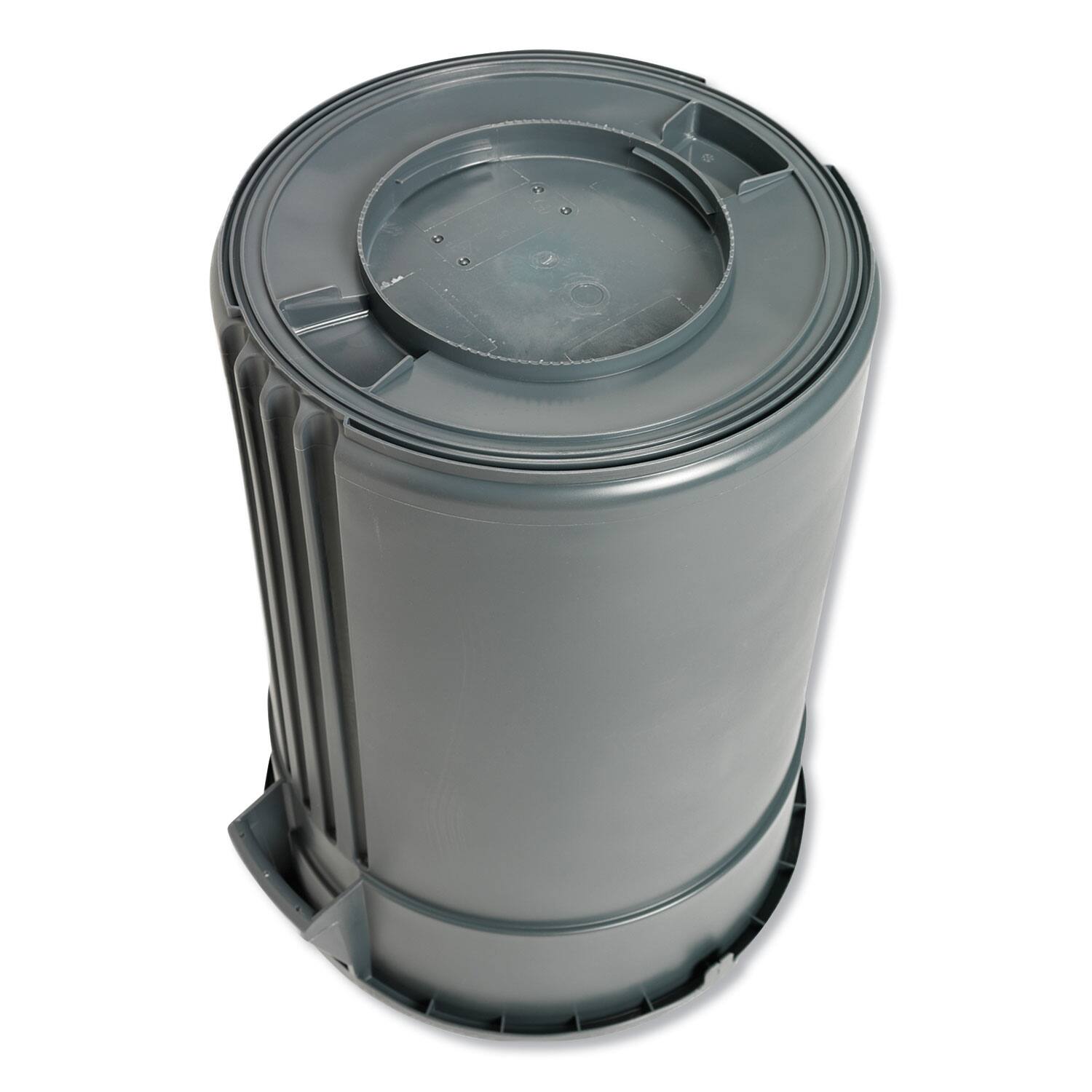 Angle. Impact Products - Gator Plus Container, 44 gal, Plastic, Gray.
