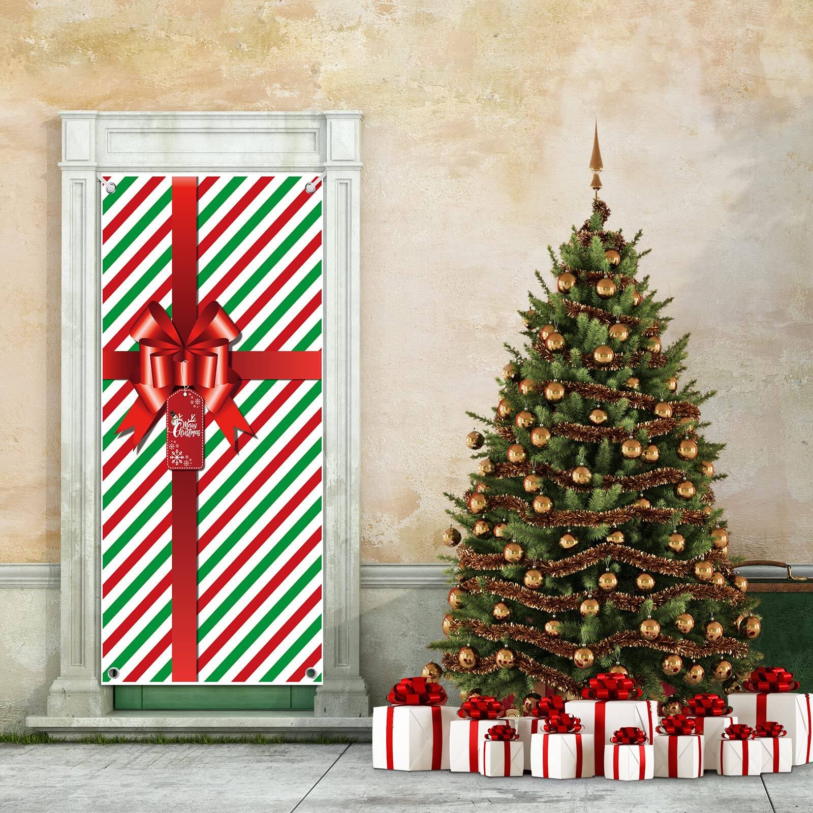 Alt View 1. Paradigms Interiors - Christmas Door Cover Hanging Gift Package Decoration For Front Bathroom Toilet Backdrop Holiday Xmas House ... - Green, Red-2.