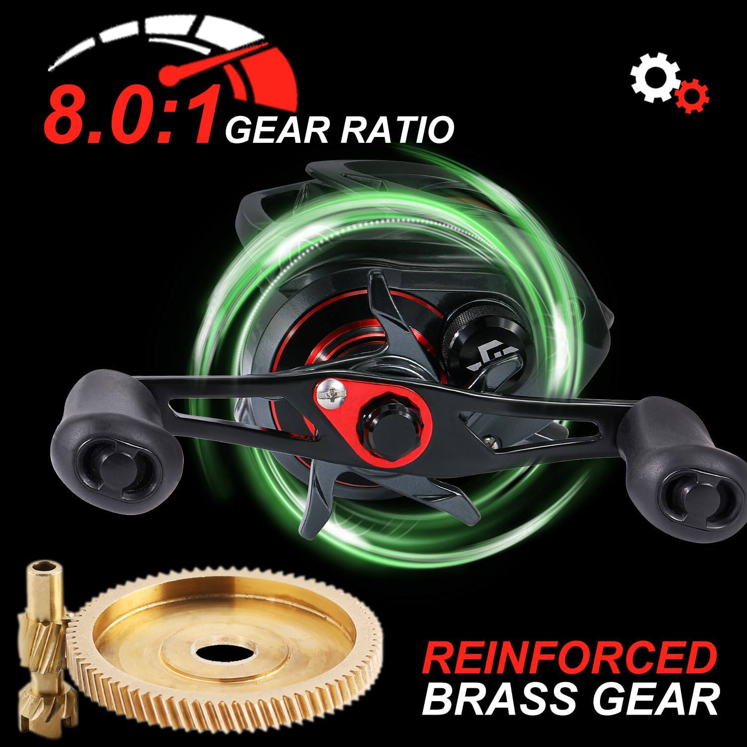 8.0:1 GEAR RATIO  
REINFORCED BRASS GEAR