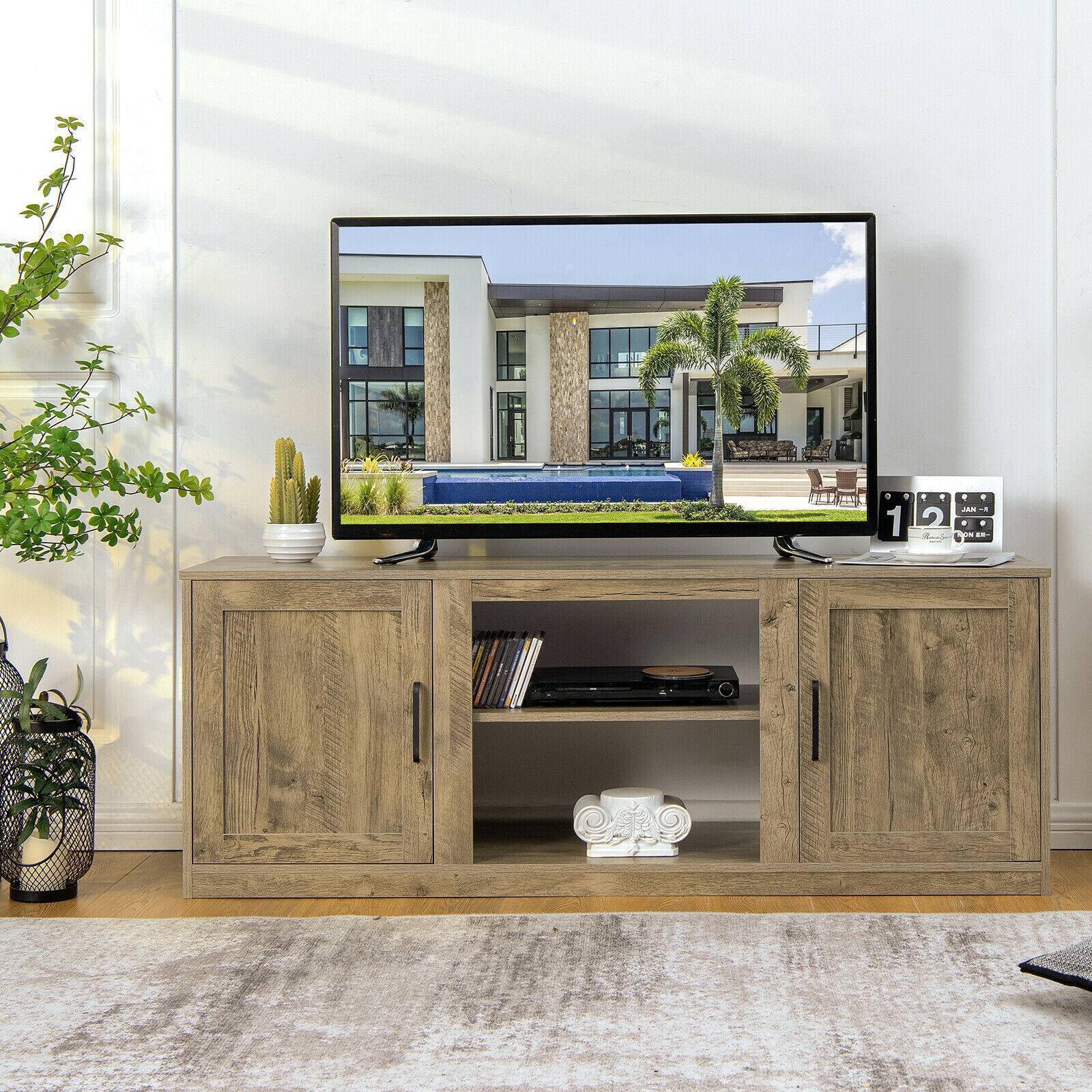 Alt View 7. Ecooso - 58 Inch TV Stand with Faux Fireplace and Storage for TVs up to 65 Inch - Natural.