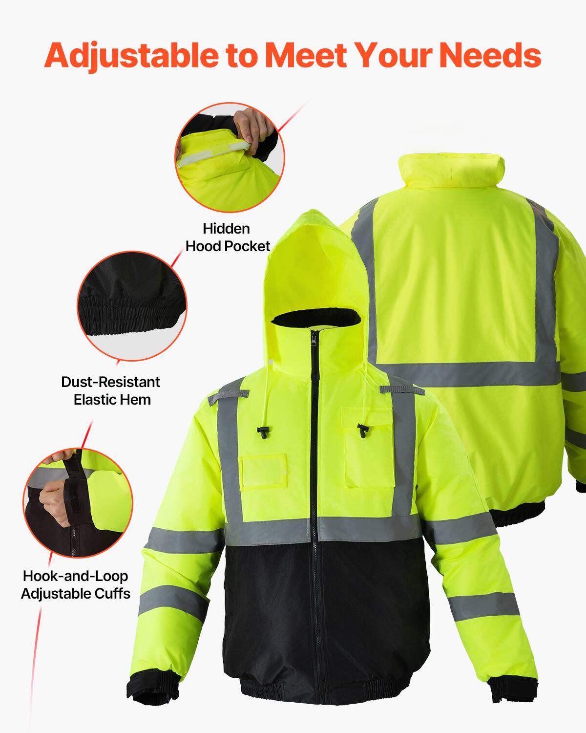 Adjustable to Meet Your Needs

- Hidden Hood Pocket
- Dust-Resistant Elastic Hem
- Hook-and-Loop Adjustable Cuffs