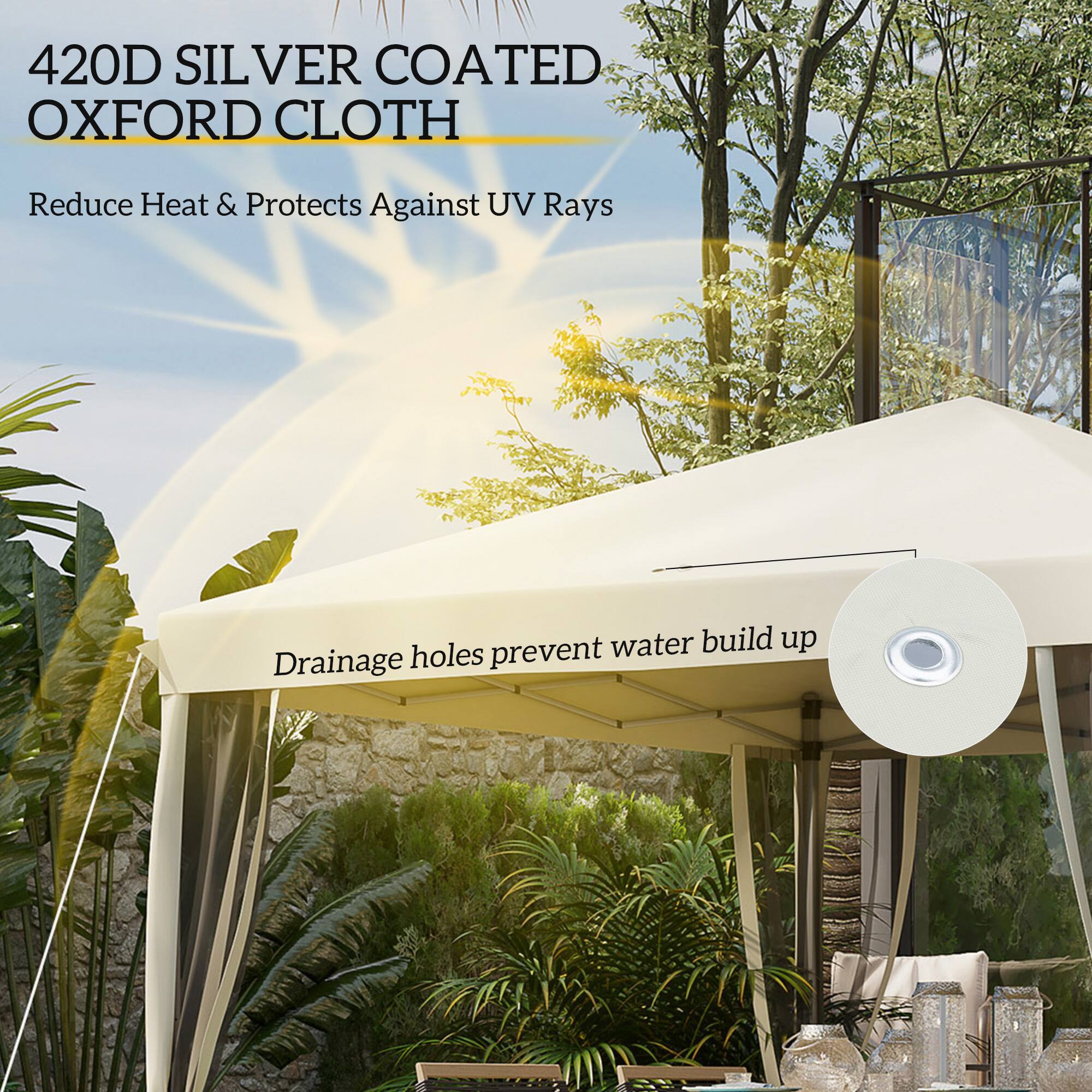 420D SILVER COATED OXFORD CLOTH, Reduce Heat & Protects Against UV Rays, Drainage holes prevent water build up.