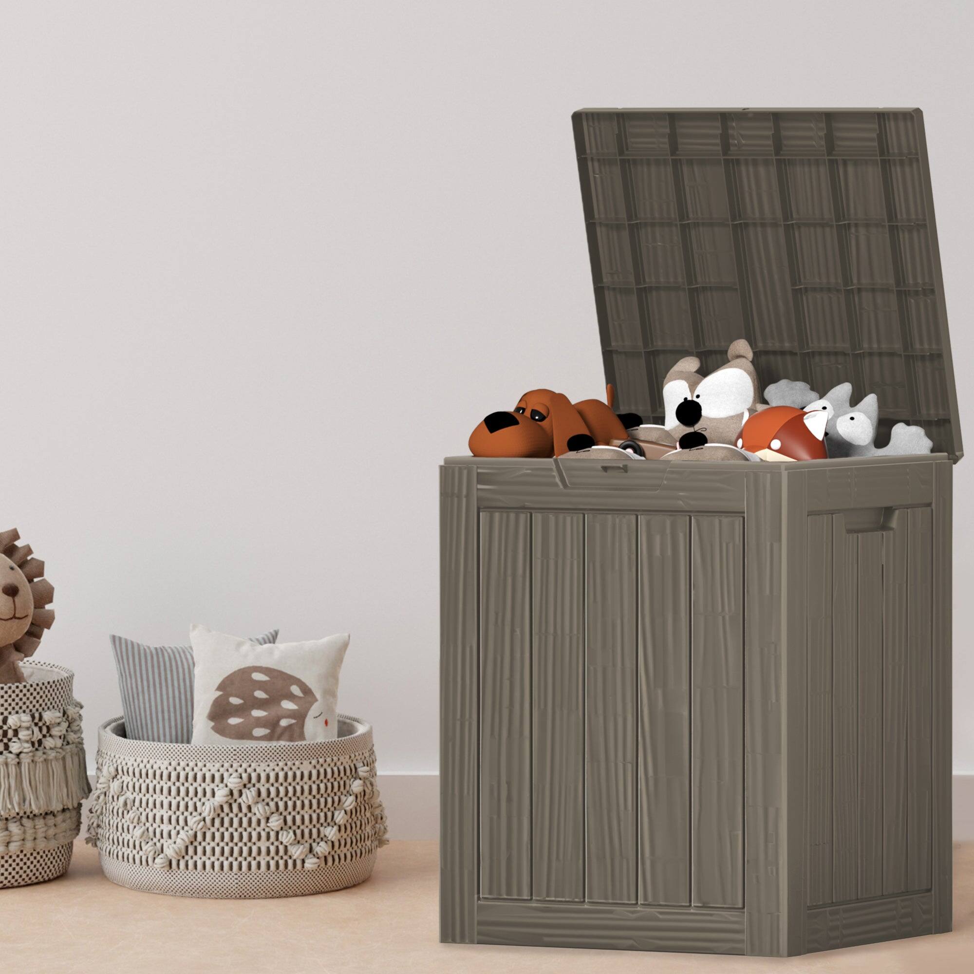 Alt View 7. Mondawe - 30 Gallons Resin All-Weather Waterproof Outdoor Storage Box - Light Brown.