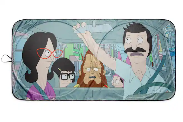 Front. Surreal Entertainment - Bob's Burgers Belcher Family Sunshade for Car Windshield | 64 x 32 Inches - Blue.