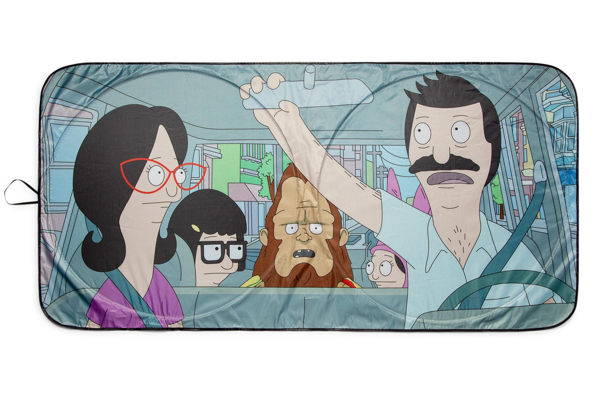 Front. Surreal Entertainment - Bob's Burgers Belcher Family Sunshade for Car Windshield | 64 x 32 Inches - Blue.