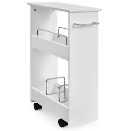 Gymax - Slim Rolling Storage Cart 3-Tier Bathroom Cabinet Mobile Shelving Unit w/ Handle - White