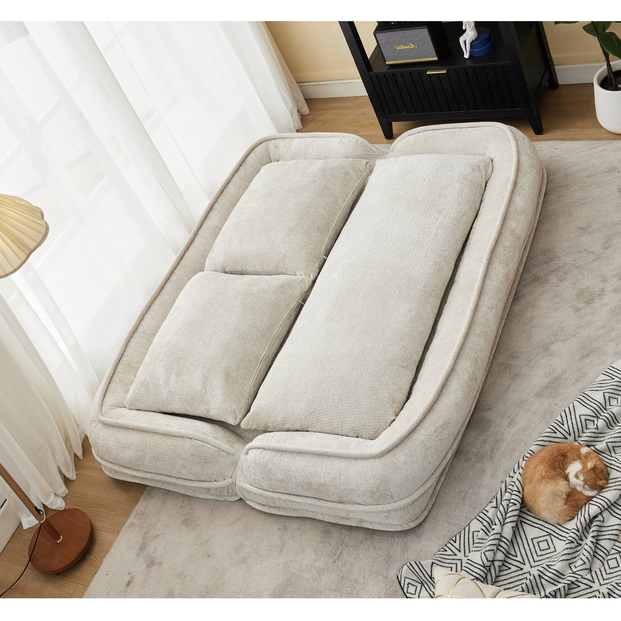 Alt View 10. GOODSILO - Extra Large Convertible Floor Sofa Bed with Adjustable Backrest for Comfortable Lounging and Napping - Beige.