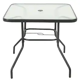 Nuu Garden - 31.5" Square Outdoor Dining Table with Tempered Glass and Umbrella Hole - Black