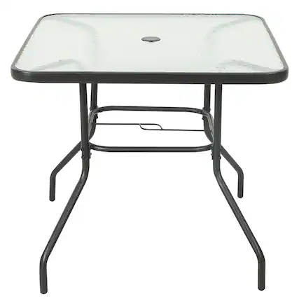 Front. Nuu Garden - Nuu Garden 31.5" Square Outdoor Dining Table with Tempered Glass and Umbrella Hole - Black.