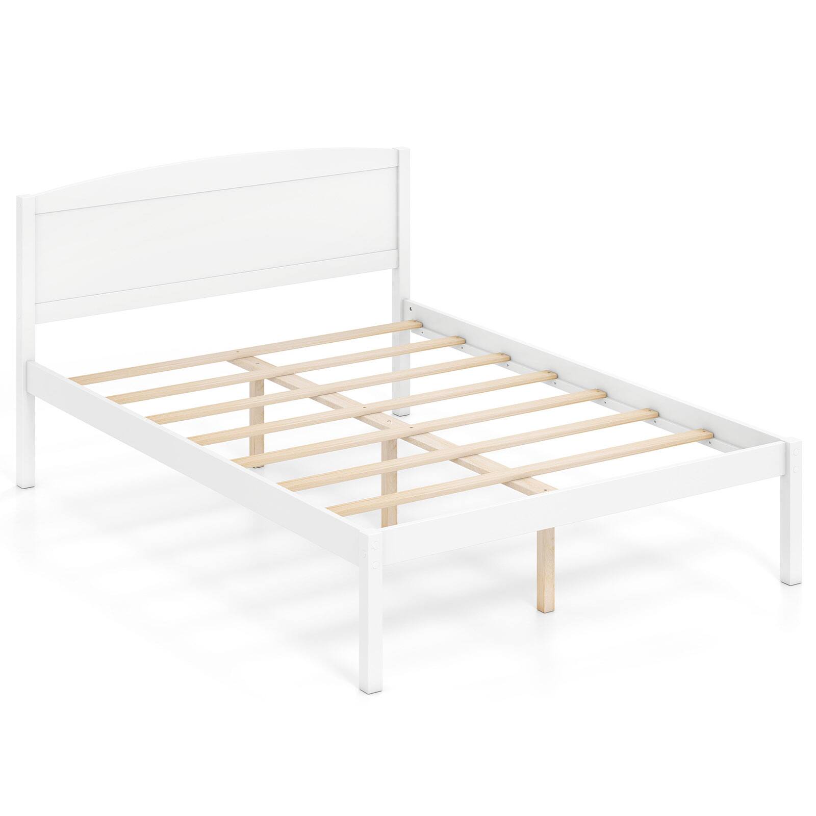 Alt View 8. Gymax - Gymax Full Size Wooden Platform Bed Frame w/Curved Headboard Solid Pine Wood Legs White - White.