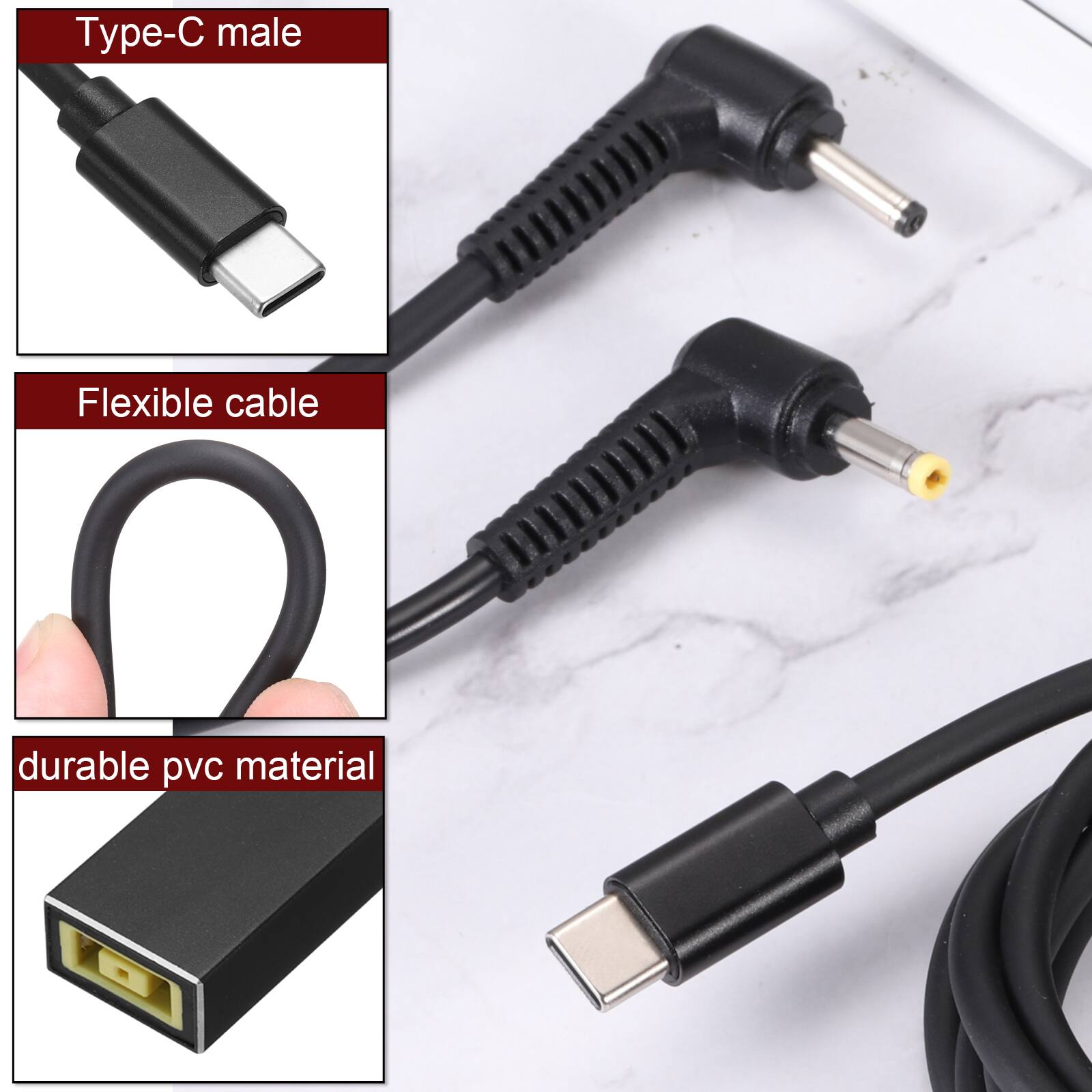 Type-C male  
Flexible cable  
durable pvc material
