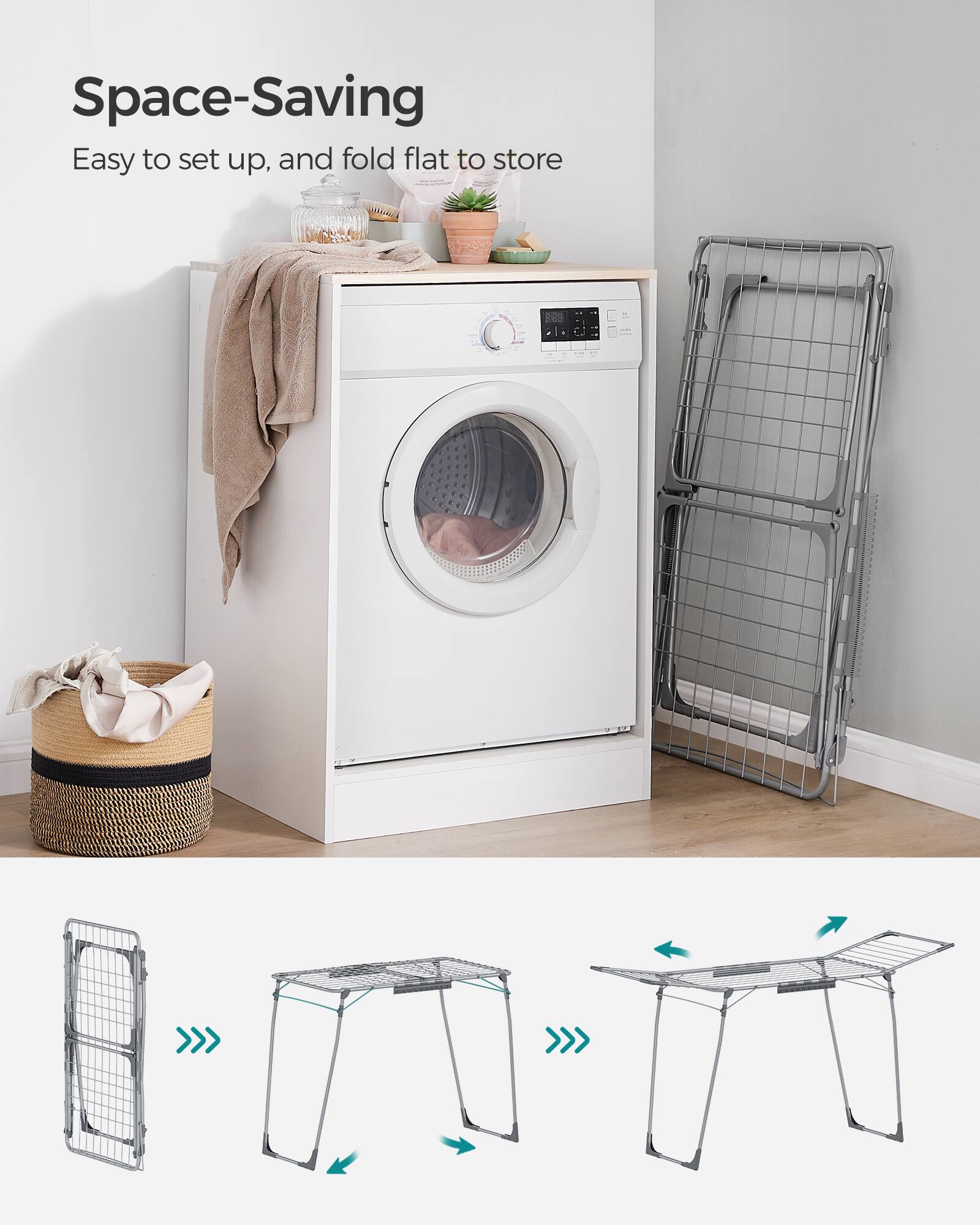 Space-Saving  
Easy to set up, and fold flat to store