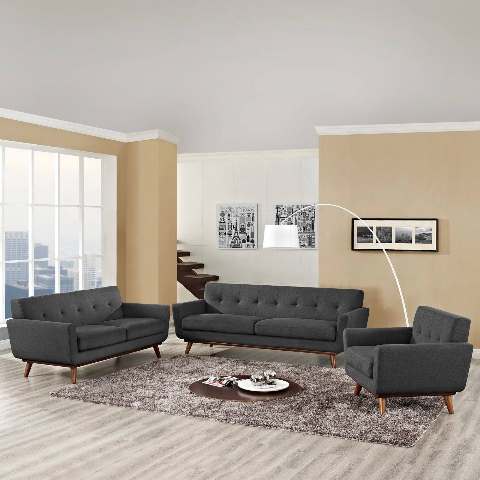 Alt View 3. Modway - Engage Sofa Loveseat and Armchair Set of 3 by Modway - Gray.