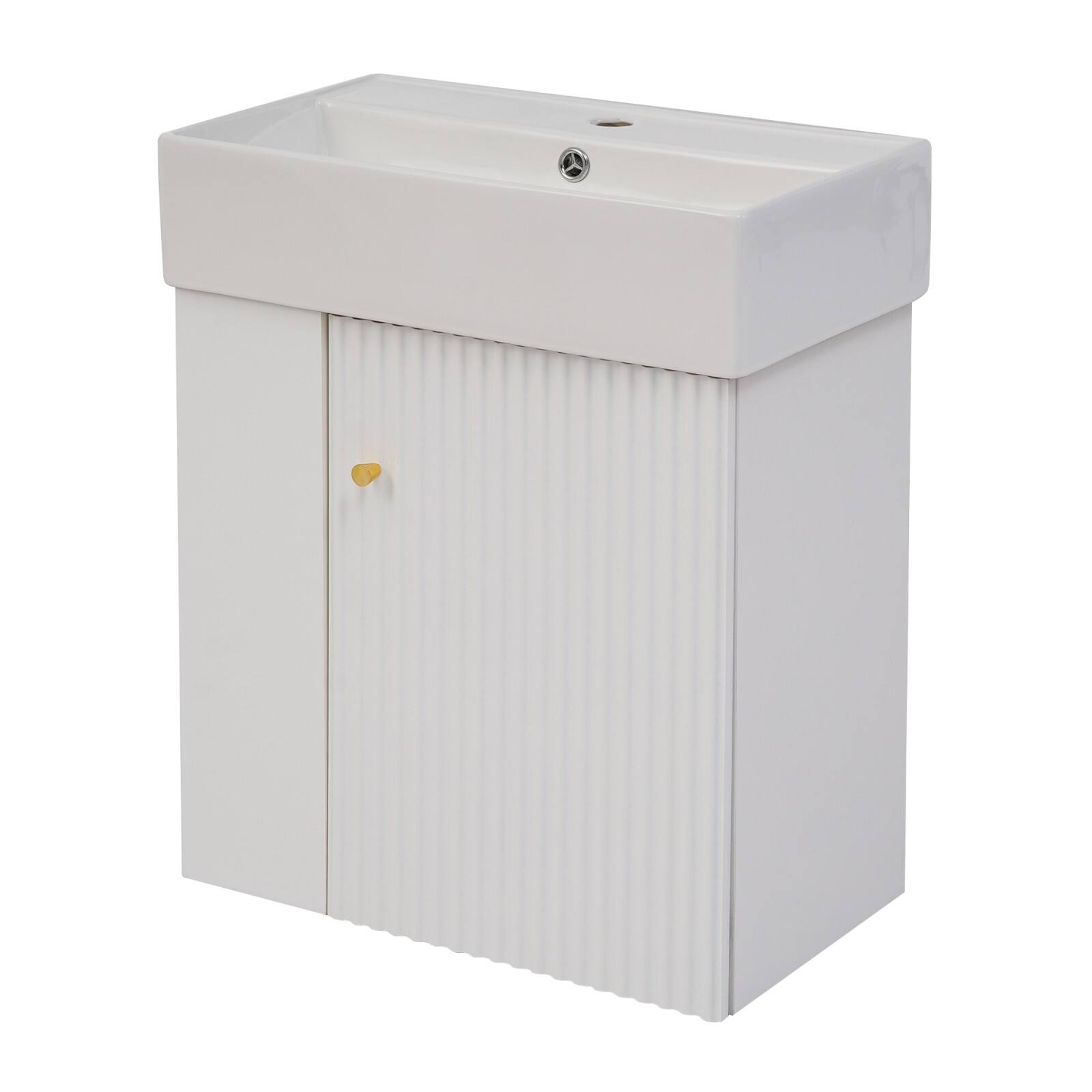 Front. Glintex - 21.6inch Modern Floating Bathroom Vanity with Ceramic Basin - Perfect for Small Bathrooms, Left side storage - White.